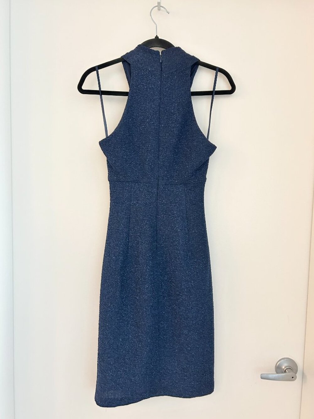 Eliza J. Halter Neck Shimmer Metallic Bodycon Stretch Dress in Navy Blue Size 4P - Picture 6 of 10